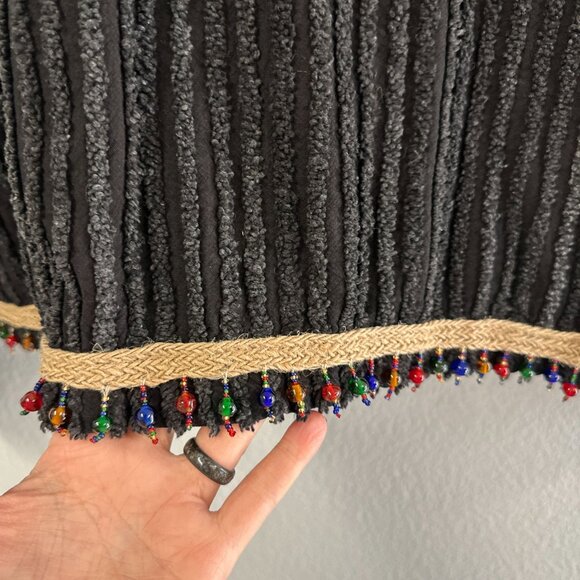 Vtg 80s Black Handmade Chenille Beaded Jacket Blanket Style Womens Size M/L - Picture 2 of 5